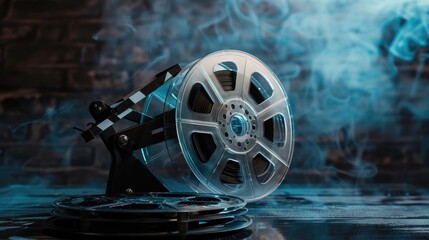 A reel of film sitting on a table, perfect for film industry concepts