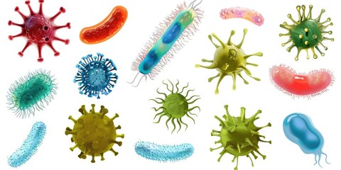 Obraz premium Various types of germs on a clean white background. Suitable for medical and scientific concepts