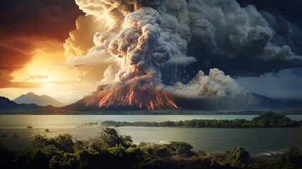 Explosive eruption of volcano - obrazy, fototapety, plakaty