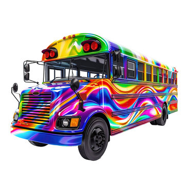 Colorful school bus isolated on white or transparent background