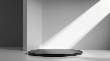Rendering 3d Modern white and black round podium pedestal product display. AI generated image