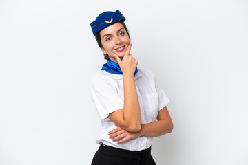 Airplane stewardess caucasian woman isolated on white background smiling