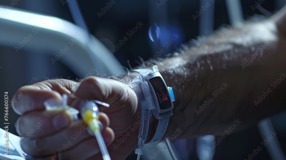 Poster a person holding a small device. suitable for technology concepts