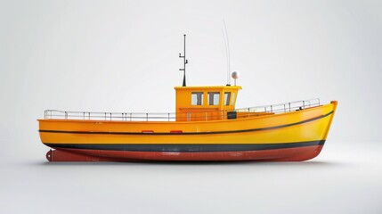 A bright yellow and black boat on a clean white surface. Perfect for marine and transportation concepts