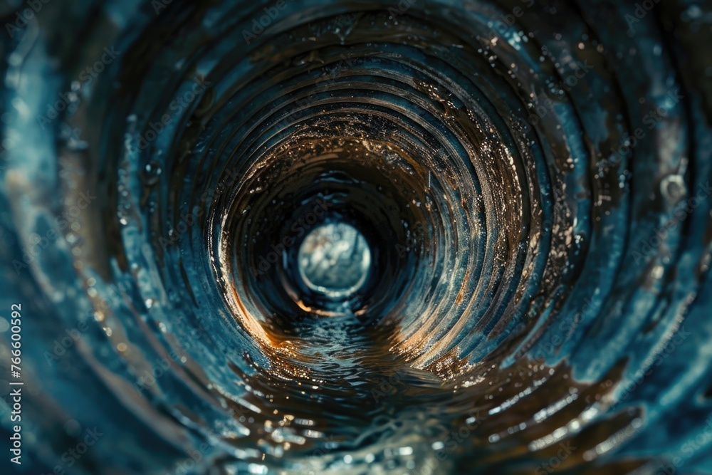 Poster a detailed view of a water pipe against a beautiful sky backdrop, suitable for construction or infra