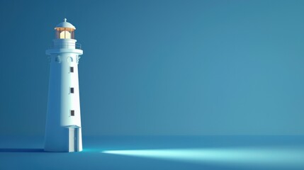 3d illustration Lighthouse with light beam isolated on a blue background. AI generated image
