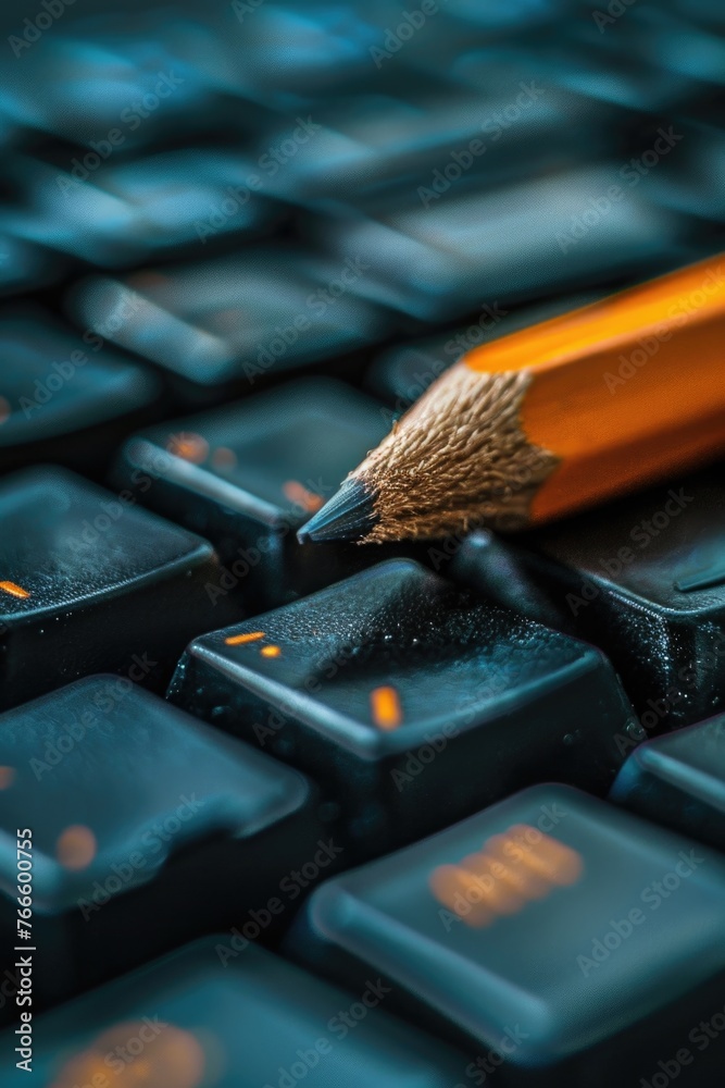 Aufkleber A pencil placed on top of a computer keyboard. Suitable for office and technology concepts