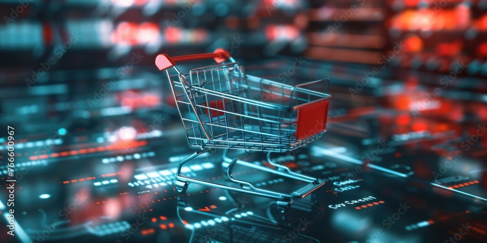 Aufkleber Shopping cart symbol on top of computer keyboard, suitable for e-commerce concepts