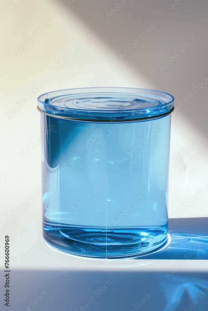Poster a close up of a glass of water on a table. suitable for various concepts and designs