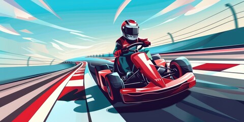 Person riding go-kart on racing track, perfect for sports and entertainment concepts - obrazy, fototapety, plakaty