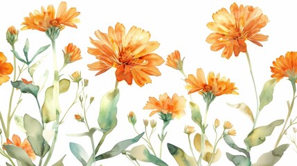 Fototapeta na wymiar Vibrant orange flowers against a clean white background, perfect for adding a pop of color to any design project