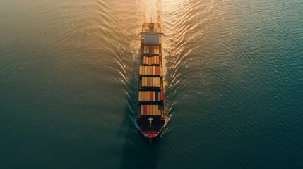 Aerial top view container cargo ship in import export business commercial trade logistic and transportation of international by container cargo ship in the open sea, Container cargo freight shipping. - obrazy, fototapety, plakaty
