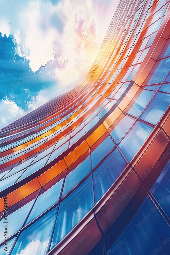 Poster a very tall building with numerous windows, suitable for architectural designs