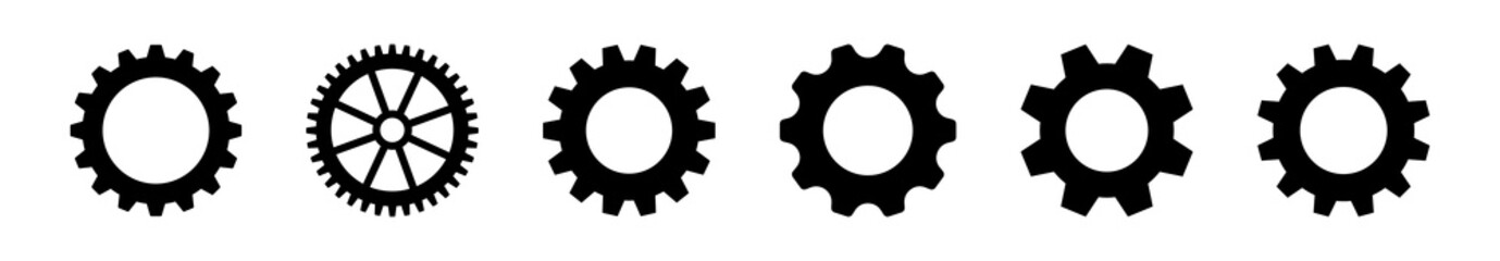 Gear icon set, black gear wheel icons collection. Cogwheel vector icon