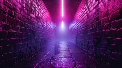 A mysterious dark alley with a neon light at the end. Perfect for urban and suspense themes - obrazy, fototapety, plakaty
