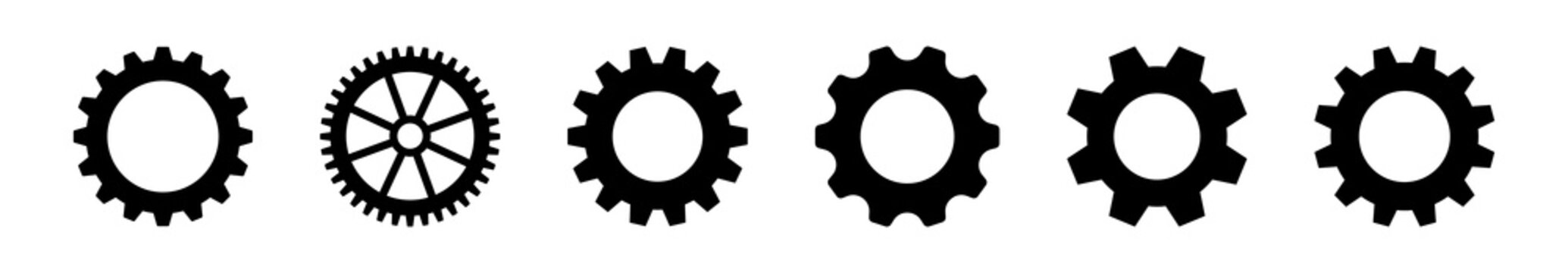 Gear icon set, black gear wheel icons collection. Cogwheel vector icon
