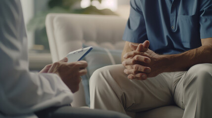 A doctor and patient during a consultation in a medical office.