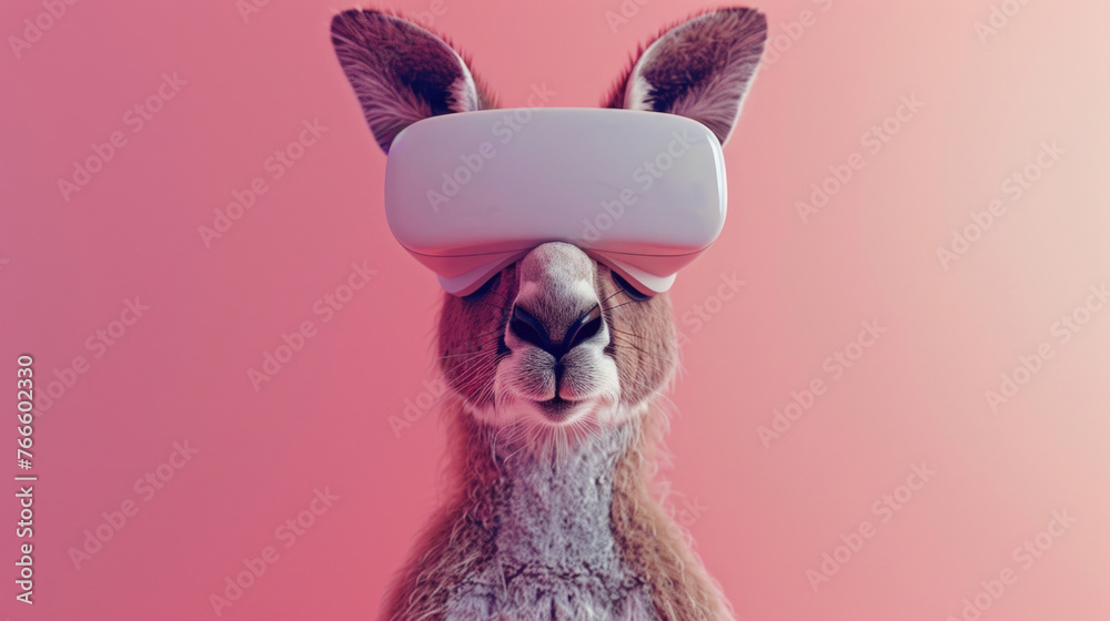 Poster kangaroo wearing virtual reality headset. ideal for technology and gaming concepts
