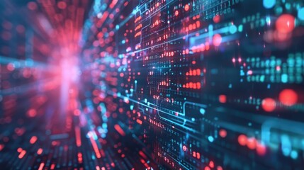 Obraz premium A computer screen illuminated by red and blue lights. Suitable for technology concepts