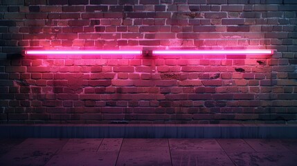A brick wall with two neon lights. Suitable for urban backgrounds