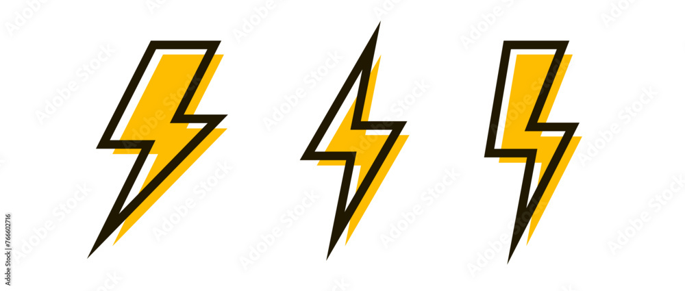 Poster flash icon symbol set. flash lightning bolt icon. thunder and bolt lighting flash icon, electric pow