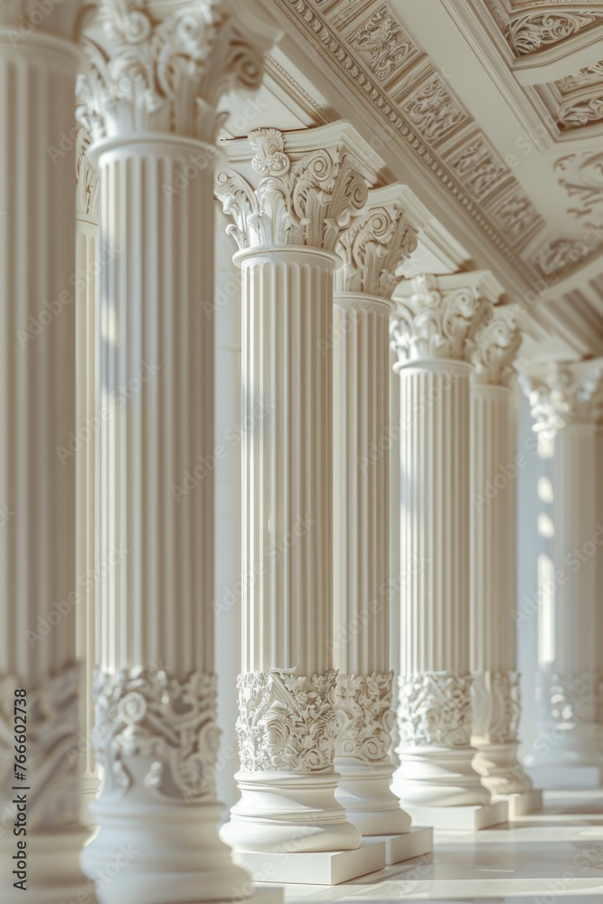 Aufkleber A row of white columns in a building, suitable for architectural projects