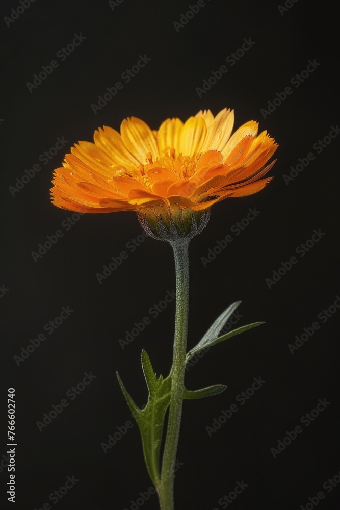 Poster Vibrant orange flower against a dark backdrop, perfect for adding a pop of color to any design