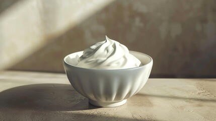 A bowl of whipped cream on a table, versatile image for food and dessert concepts