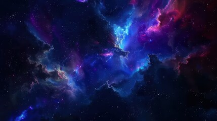 Obraz na płótnie Canvas Abstract panoramic space nebula and shining stars background. AI generated image