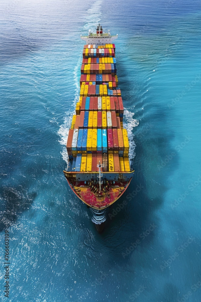 Poster A large container ship sailing in the ocean. Suitable for transportation and shipping concepts