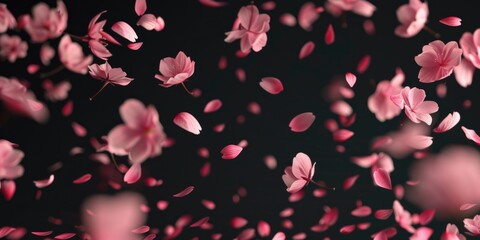 Pink flowers floating in the air, ideal for spring-themed designs