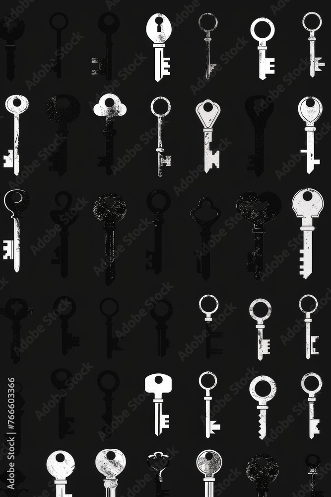 Aufkleber A bunch of keys on a black background. Perfect for security or access concepts