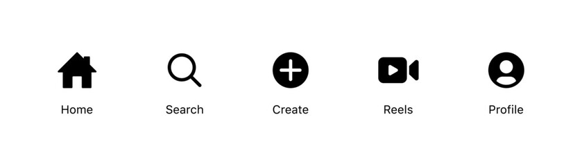 Obraz premium Social network app, Address, home icon. Search icon. Create new icon. video reels icon. profile icon - Web icons set. vector app interface