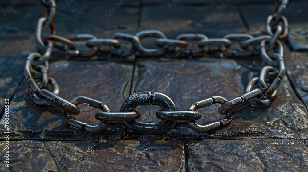 Poster A chain with a lock on a stone floor, suitable for security concepts