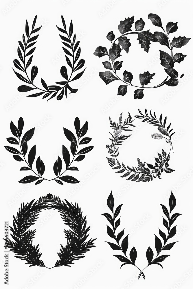 Poster a set of four black and white wreaths. ideal for various design projects