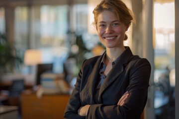 Professional businesswoman in a confident pose. Suitable for corporate and career-themed designs