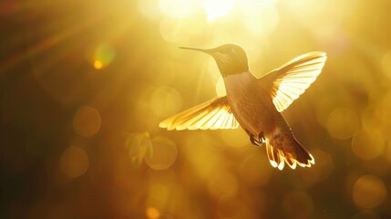 Fototapeta premium A hummingbird in flight, perfect for nature designs