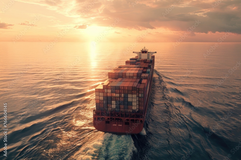 Poster A large container ship sailing in the ocean. Ideal for transportation industry concepts
