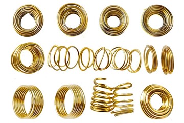 A bunch of gold colored coils and springs. Suitable for industrial and engineering concepts - obrazy, fototapety, plakaty