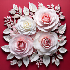 Digital white rose flowers pattern, flowers print art,  digital design flowers