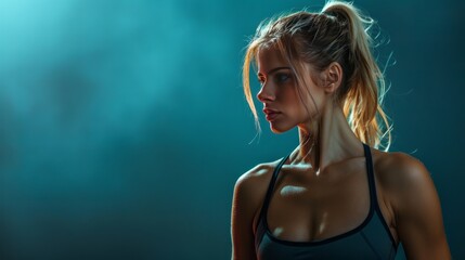 portrait of beautiful athletic fitness woman, fit slim body, healthy concept, with copy space - obrazy, fototapety, plakaty