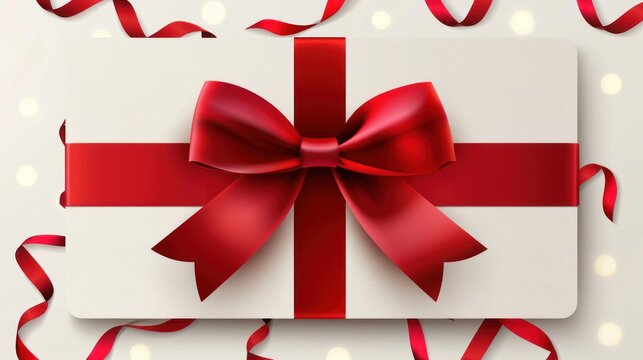 3d render Gift card or gift box with red ribbon and bow decoration. AI generated image