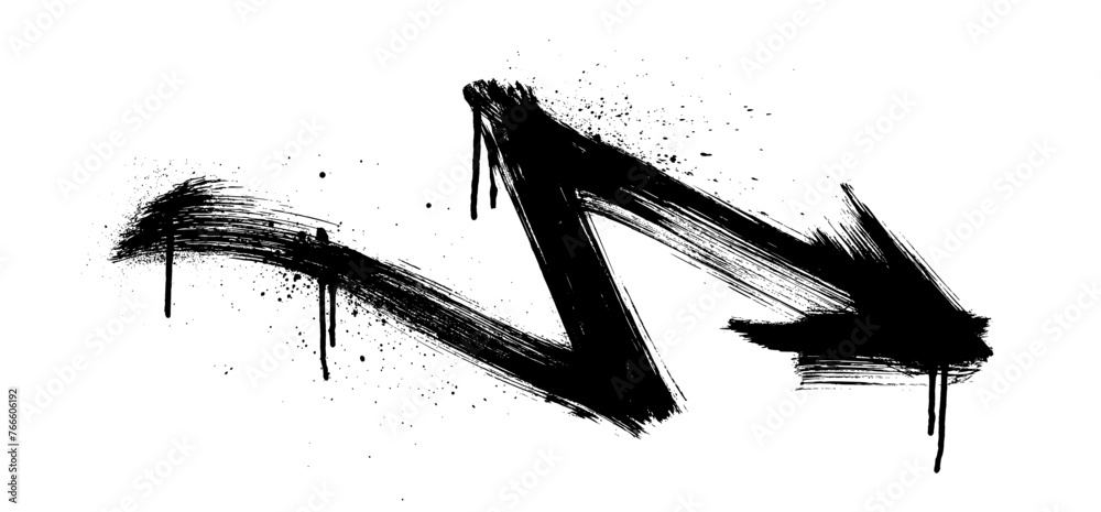 Poster lightning shape arrow in spray graffiti style with drips and dry brush texture. painted graffiti spr