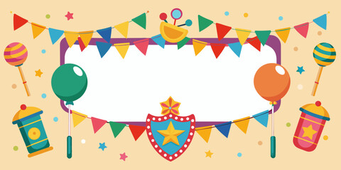 Greeting card for child with blank greeting frame. Vector illustration