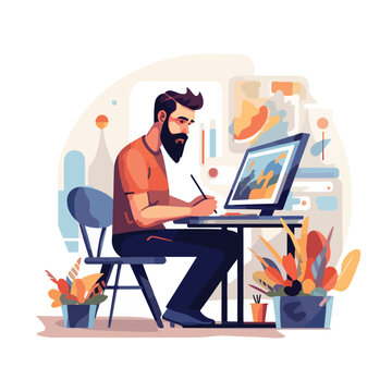 Art director in workplace flat vector illustration