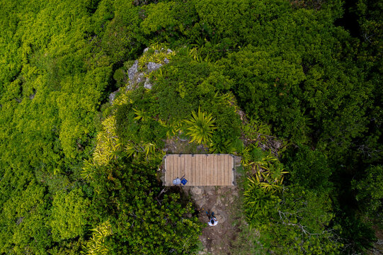 Aerial top view of Mont Limon (Mount Limon) peak located in Rodrigues island