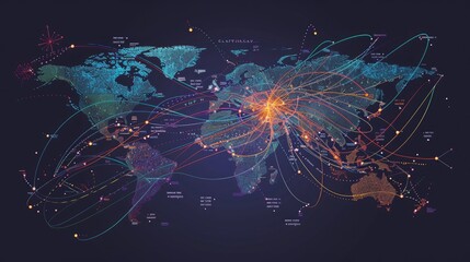Airline route map with international destinations