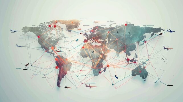 Airline route map with international destinations