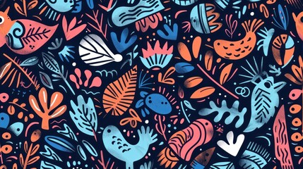 Hand-drawn doodle pattern with whimsical elements