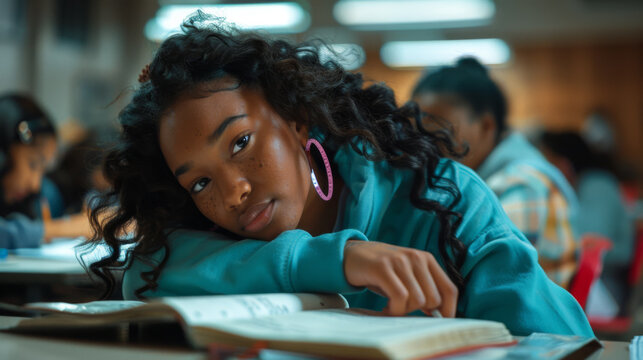 student is writing an exam in a classroom setting.